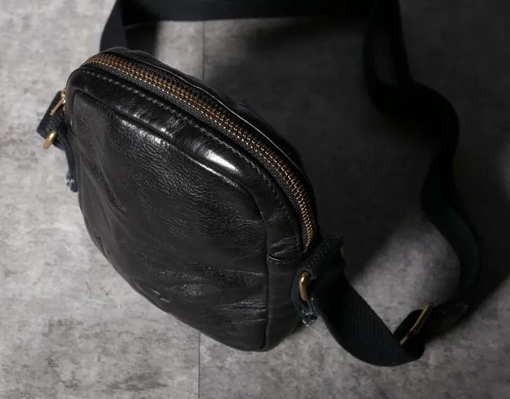 Handmade Genuine Leather Mens Cool Messenger Bag Sling Bag Chest Bag Bike Bag Cycling Bag for men
