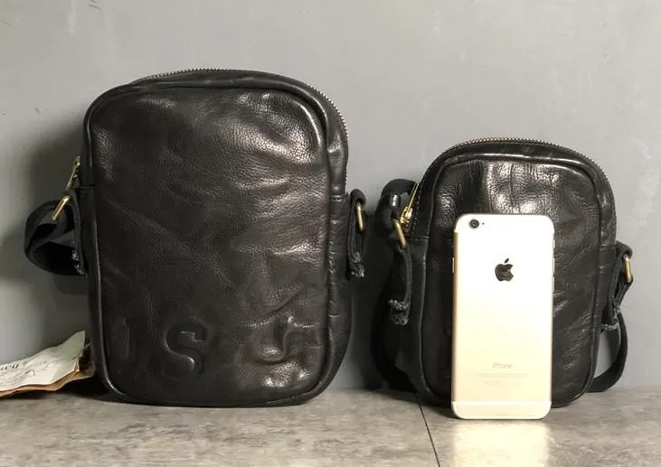 Handmade Genuine Leather Mens Cool Messenger Bag Sling Bag Chest Bag Bike Bag Cycling Bag for men