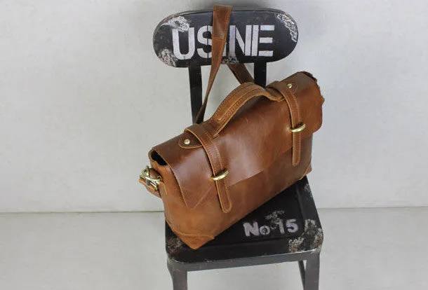 Handmade leather men Briefcase messenger brown coffee shoulder bag vintage bag