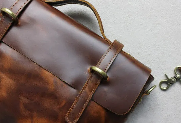 Handmade leather men Briefcase messenger brown coffee shoulder bag vintage bag
