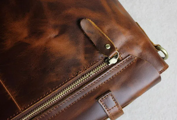 Handmade leather men Briefcase messenger brown coffee shoulder bag vintage bag