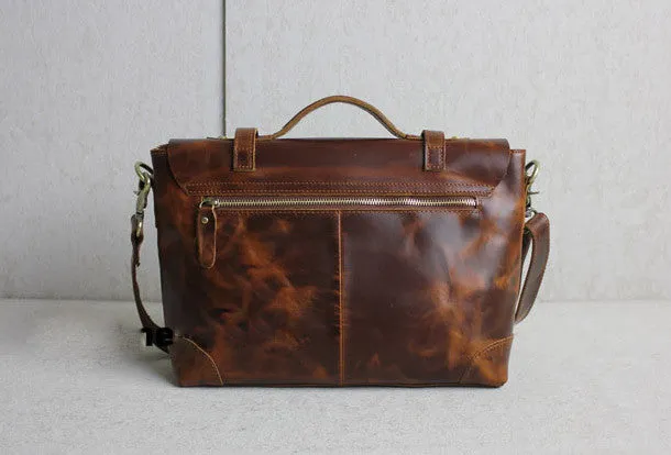 Handmade leather men Briefcase messenger brown coffee shoulder bag vintage bag