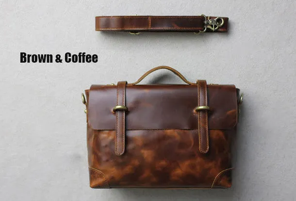 Handmade leather men Briefcase messenger brown coffee shoulder bag vintage bag