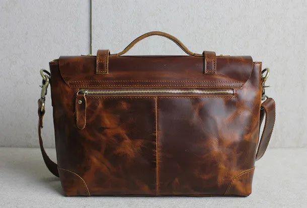 Handmade leather men Briefcase messenger brown coffee shoulder bag vintage bag