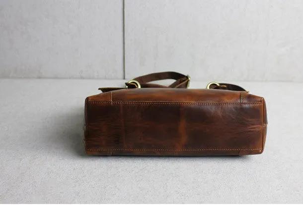 Handmade leather men Briefcase messenger brown coffee shoulder bag vintage bag