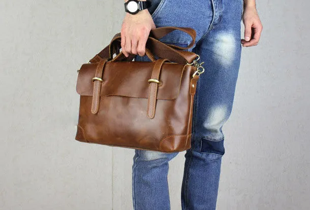 Handmade leather men Briefcase messenger brown coffee shoulder bag vintage bag