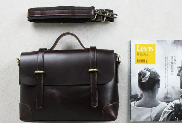 Handmade leather men Briefcase messenger brown coffee shoulder bag vintage bag