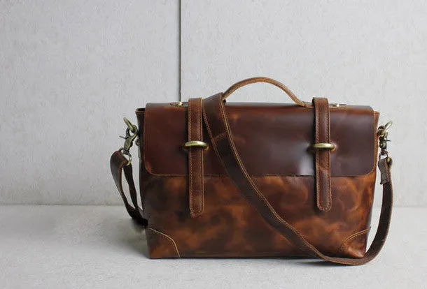 Handmade leather men Briefcase messenger brown coffee shoulder bag vintage bag
