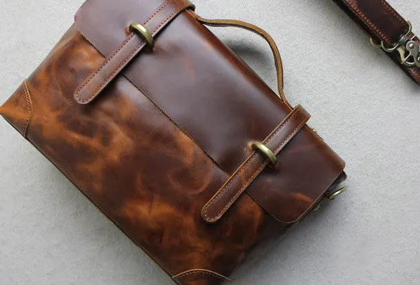 Handmade leather men Briefcase messenger brown coffee shoulder bag vintage bag