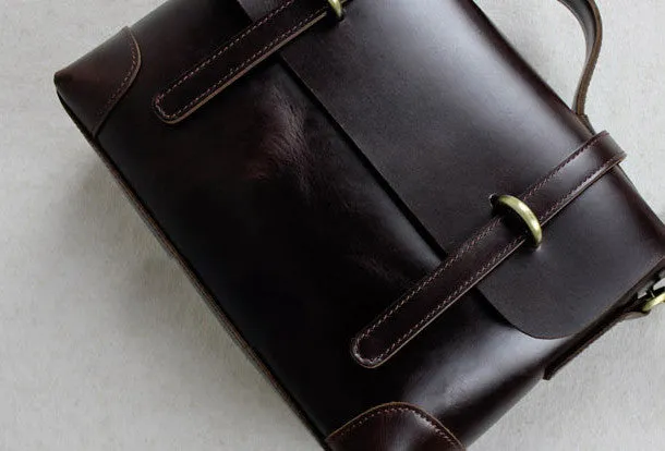 Handmade leather men Briefcase messenger brown coffee shoulder bag vintage bag