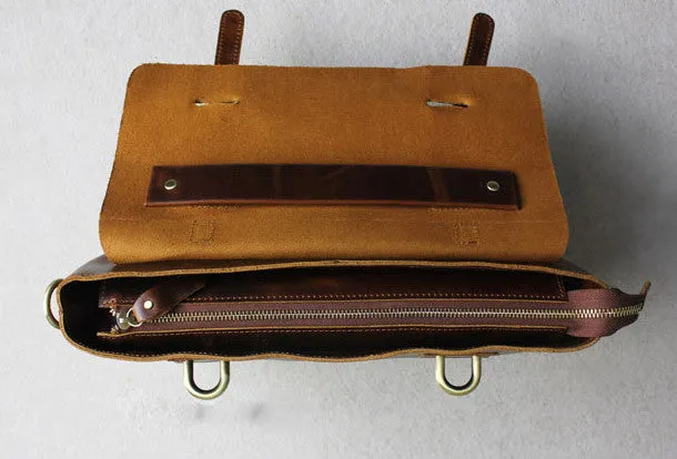 Handmade leather men Briefcase messenger brown coffee shoulder bag vintage bag