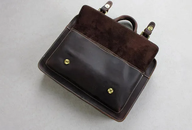 Handmade leather men Briefcase messenger dark coffee shoulder bag vintage bag