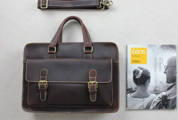 Handmade leather men Briefcase messenger dark coffee shoulder bag vintage bag