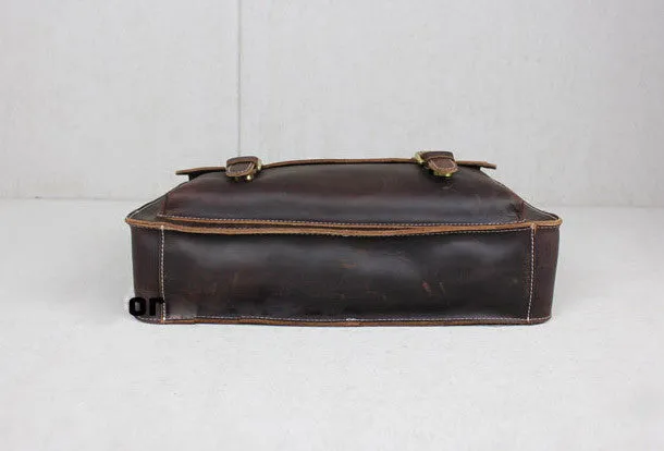 Handmade leather men Briefcase messenger dark coffee shoulder bag vintage bag