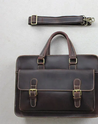 Handmade leather men Briefcase messenger dark coffee shoulder bag vintage bag