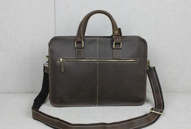 Handmade leather men Briefcase messenger dark coffee shoulder bag vintage bag