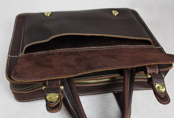 Handmade leather men Briefcase messenger dark coffee shoulder bag vintage bag