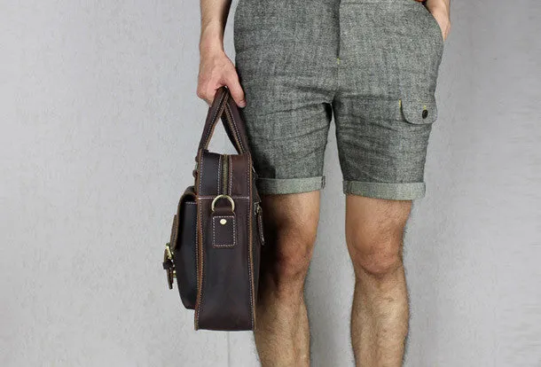 Handmade leather men Briefcase messenger dark coffee shoulder bag vintage bag