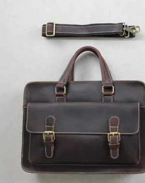 Handmade leather men Briefcase messenger dark coffee shoulder bag vintage bag