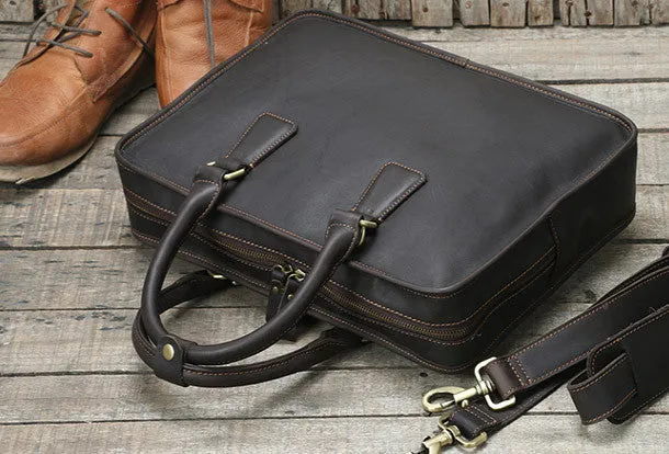 Handmade leather men Briefcase messenger large vintage shoulder laptop bag vintage bag