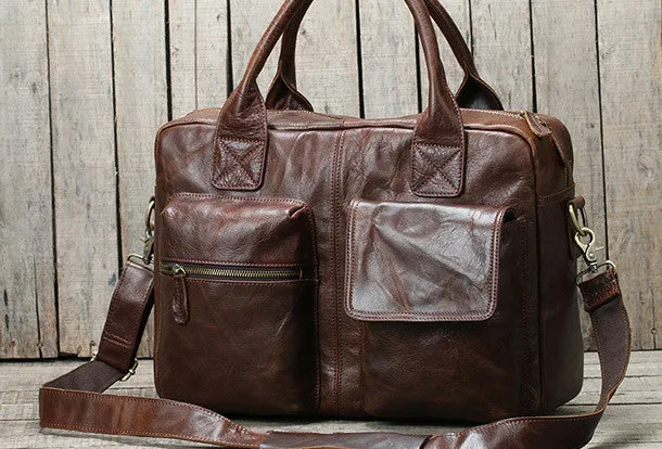 Handmade leather men Briefcase messenger large vintage shoulder laptop bag vintage bag