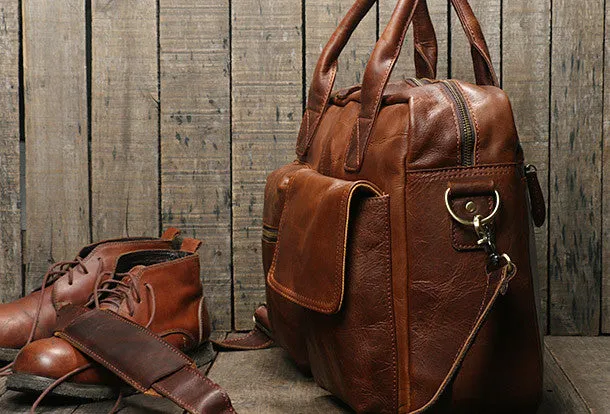 Handmade leather men Briefcase messenger large vintage shoulder laptop bag vintage bag