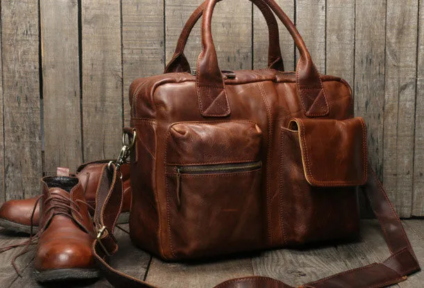Handmade leather men Briefcase messenger large vintage shoulder laptop bag vintage bag