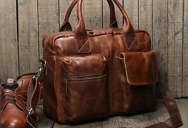 Handmade leather men Briefcase messenger large vintage shoulder laptop bag vintage bag