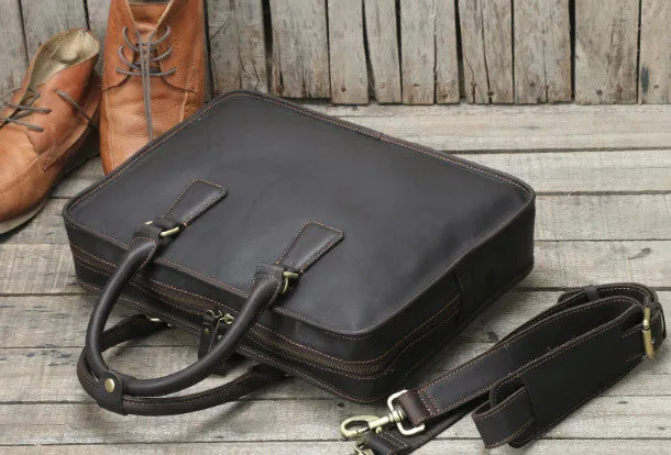 Handmade leather men Briefcase messenger large vintage shoulder laptop bag vintage bag
