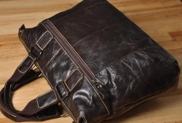 Handmade leather men Briefcase messenger vintage shoulder laptop bag vintage bag