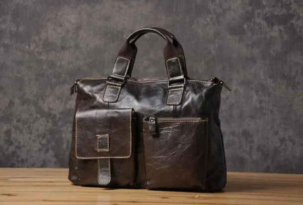 Handmade leather men Briefcase messenger vintage shoulder laptop bag vintage bag