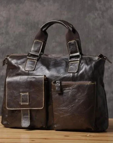 Handmade leather men Briefcase messenger vintage shoulder laptop bag vintage bag