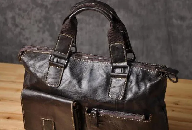 Handmade leather men Briefcase messenger vintage shoulder laptop bag vintage bag