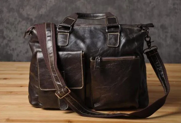 Handmade leather men Briefcase messenger vintage shoulder laptop bag vintage bag