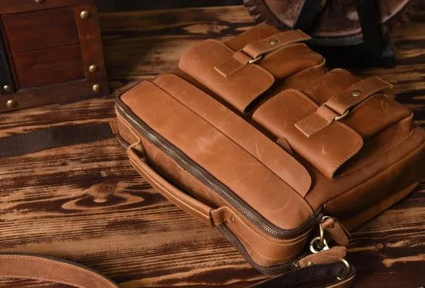 Handmade leather men Vintage Messenger bag Briefcase Cool Shoulder bag for Men