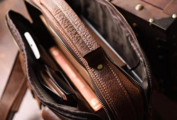 Handmade leather men Vintage Messenger bag Briefcase Cool Shoulder bag for Men