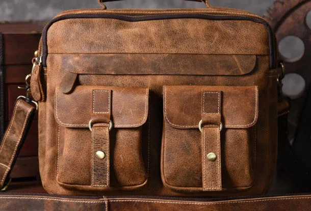Handmade leather men Vintage Messenger bag Briefcase Cool Shoulder bag for Men