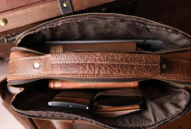 Handmade leather men Vintage Messenger bag Briefcase Cool Shoulder bag for Men