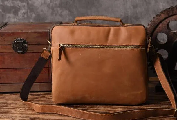 Handmade leather men Vintage Messenger bag Briefcase Cool Shoulder bag for Men
