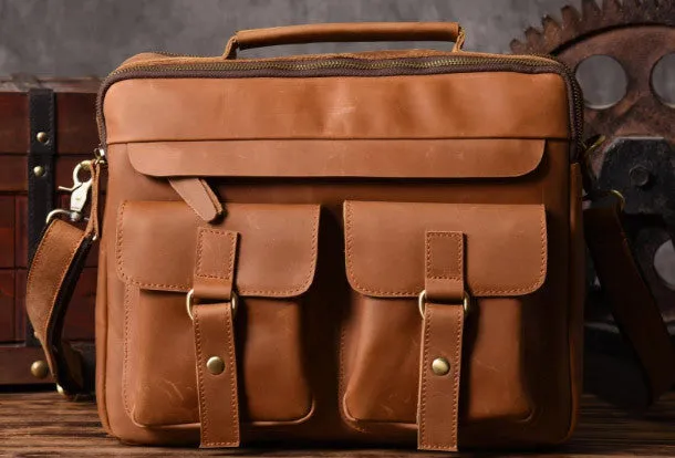 Handmade leather men Vintage Messenger bag Briefcase Cool Shoulder bag for Men