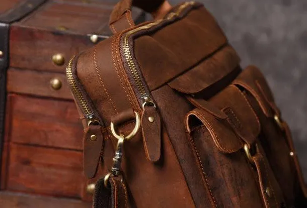 Handmade leather men Vintage Messenger bag Briefcase Cool Shoulder bag for Men