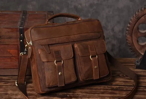 Handmade leather men Vintage Messenger bag Briefcase Cool Shoulder bag for Men