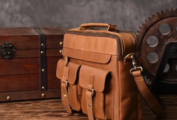 Handmade leather men Vintage Messenger bag Briefcase Cool Shoulder bag for Men