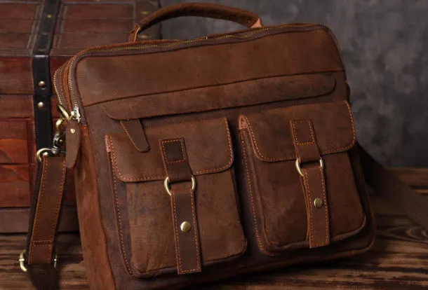 Handmade leather men Vintage Messenger bag Briefcase Cool Shoulder bag for Men