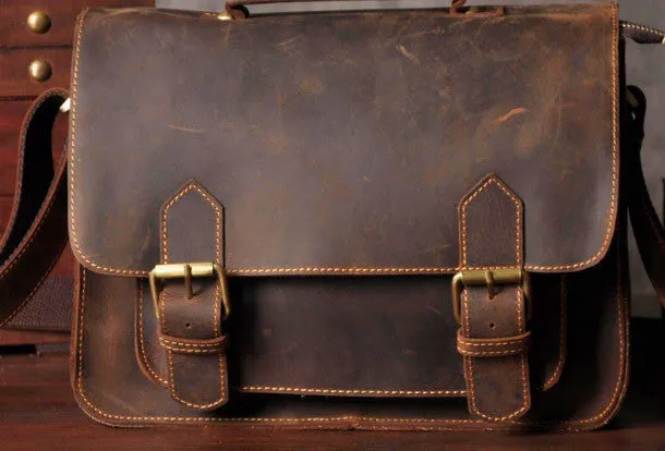 Handmade leather men Vintage messenger Bags Cool Shoulder Bag laptop Bags
