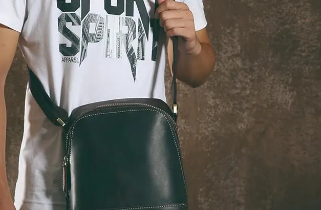 Handmade Leather Mens Cool Small Shoulder Bags Messenger Bag for men