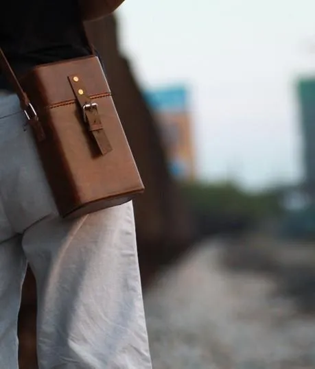 Handmade Leather Mens Small Box Bag Shoulder Bag Messenger Bag for Men