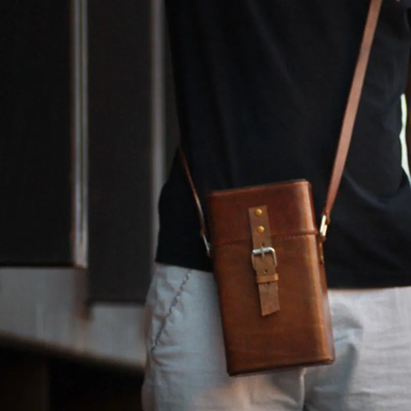 Handmade Leather Mens Small Box Bag Shoulder Bag Messenger Bag for Men