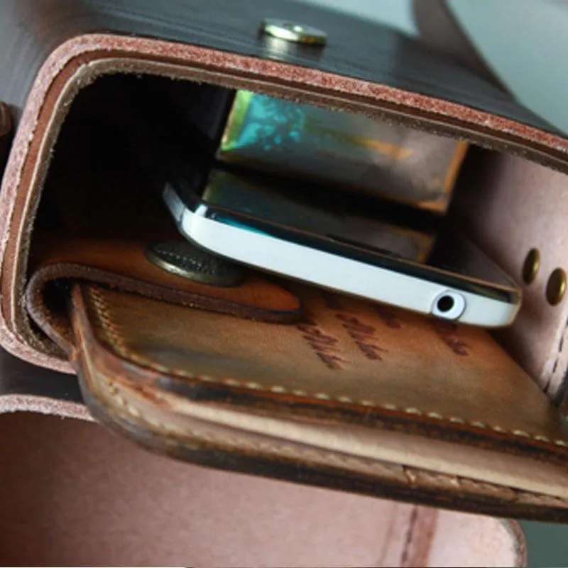 Handmade Leather Mens Small Box Bag Shoulder Bag Messenger Bag for Men