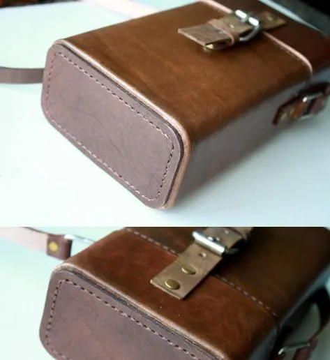 Handmade Leather Mens Small Box Bag Shoulder Bag Messenger Bag for Men